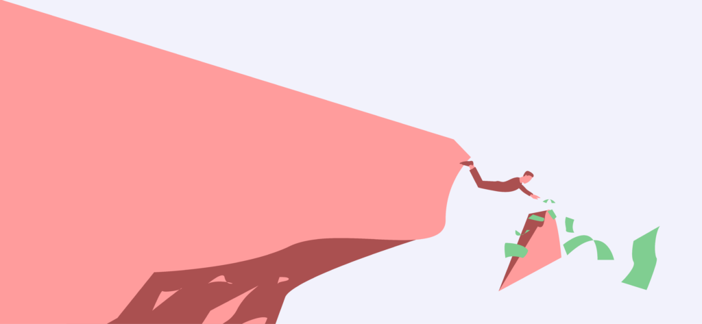 An illustration of a person falling off a cliff.